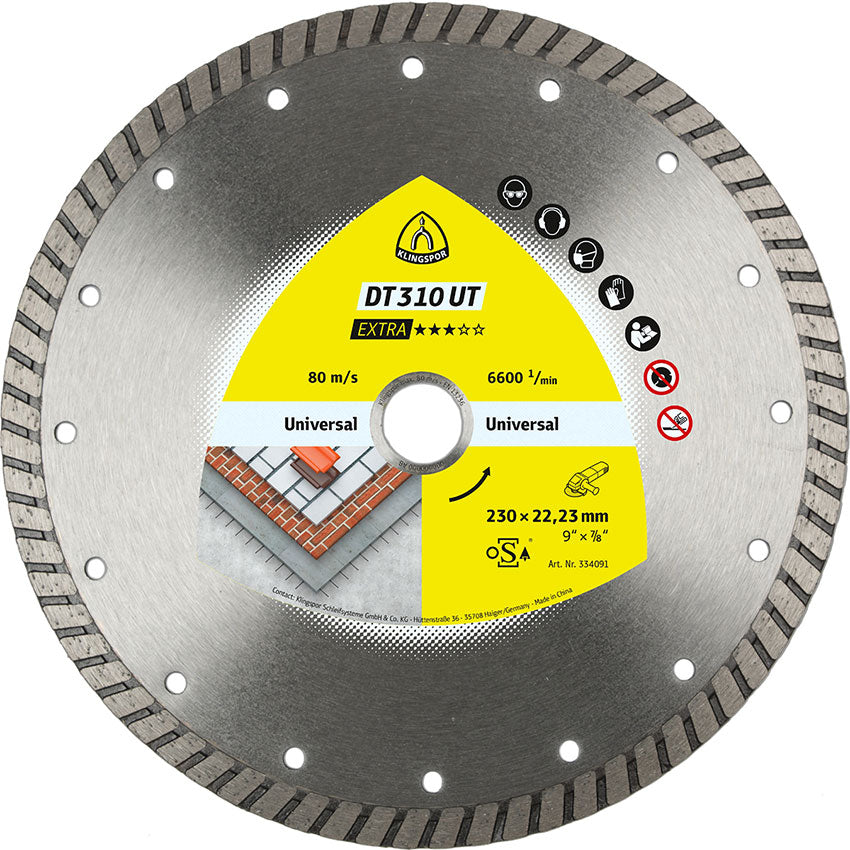 DT 310 UT diamond cutting blades, 230 x 2,5 x 22,23 mm 2,5 x 10 mm, closed rim turbo