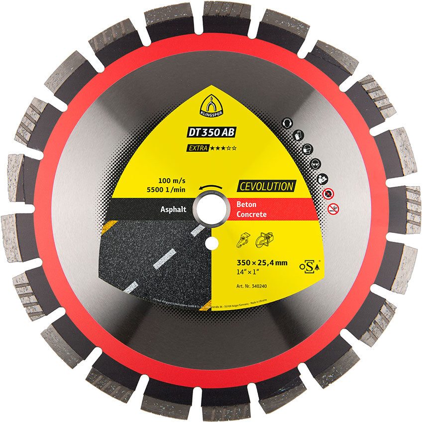 DT 350 AB diamond cutting blades, 450 x 3,7 x 25,4 mm 28 segments 40 x 3,7 x 12 mm, wide gullet