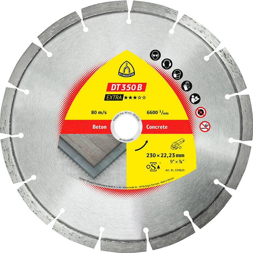 DT 350 B diamond cutting blades, 230 x 2,6 x 22,23 mm 15 segments 42 x 2,6 x 10 mm, standard serration