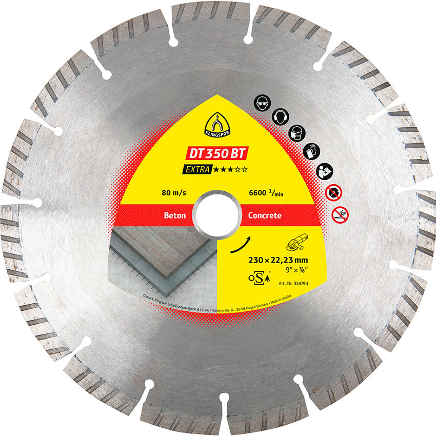 DT 350 BT diamond cutting blades, 230 x 2,6 x 22,23 mm 15 segments 42 x 2,6 x 10 mm, standard turbo