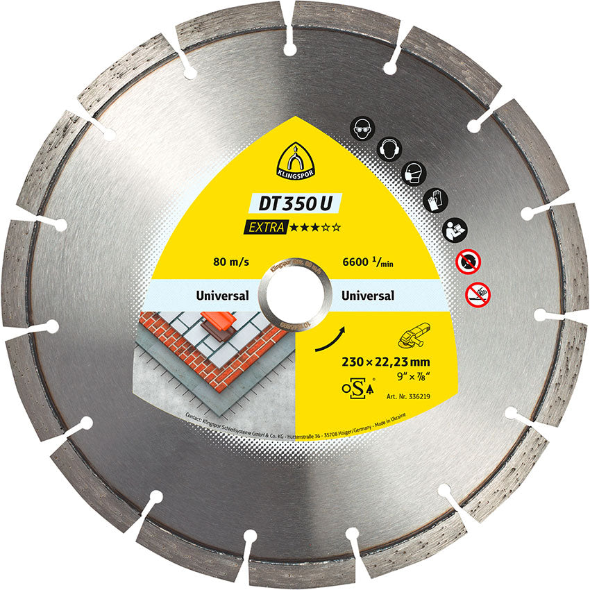 DT 350 U diamond cutting blades, 230 x 2,6 x 22,23 mm 15 segments 42 x 2,6 x 10 mm, standard serration