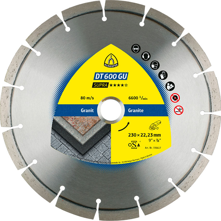 DT 600 GU diamond cutting blades, 230 x 2,6 x 22,23 mm 15 segments 42 x 2,6 x 10 mm, standard serration