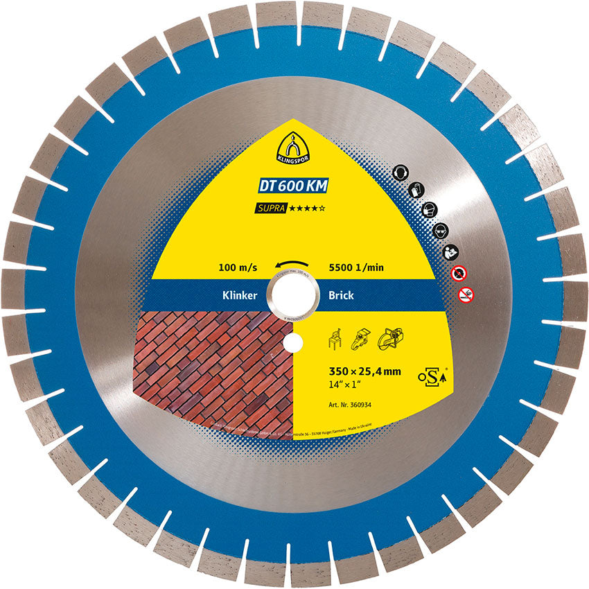 DT 600 KM diamond cutting blades, 350 x 3 x 25,4 mm 38 segments 24 x 3 x 15 mm, short serration