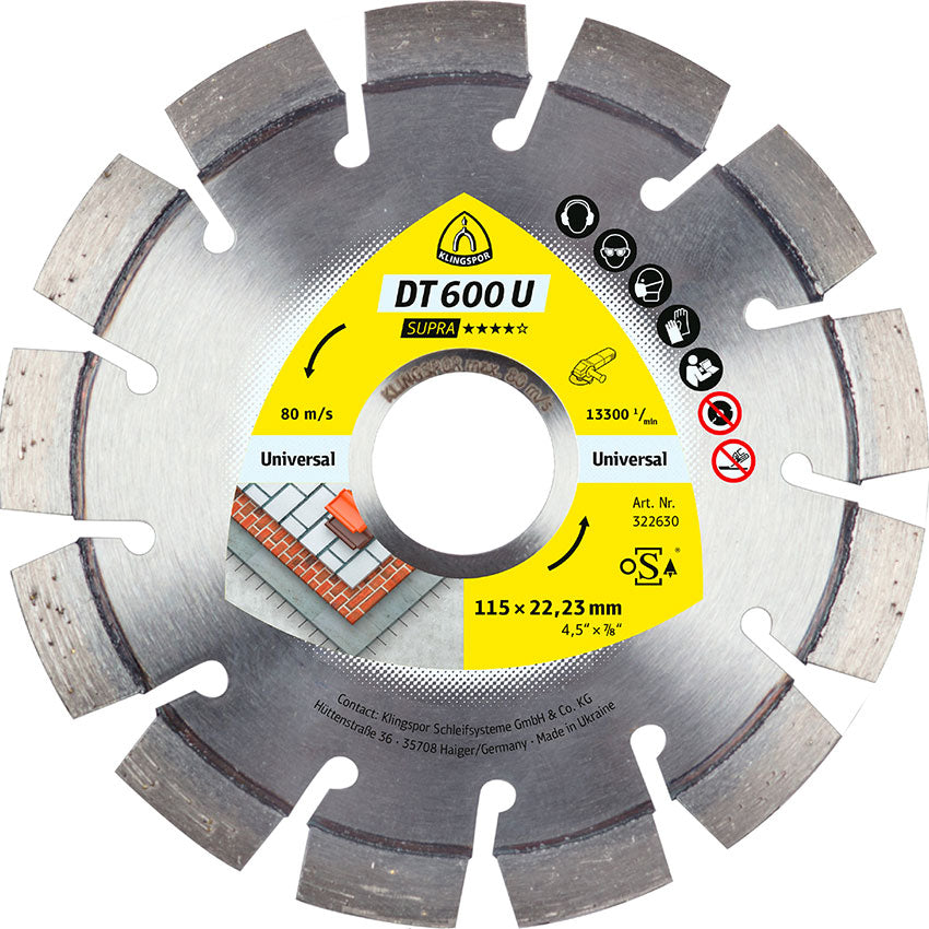 DT 600 U diamond cutting blades, 115 x 2,4 x 22,23 mm 13 segments 20 x 2,4 x 9 mm, short serration