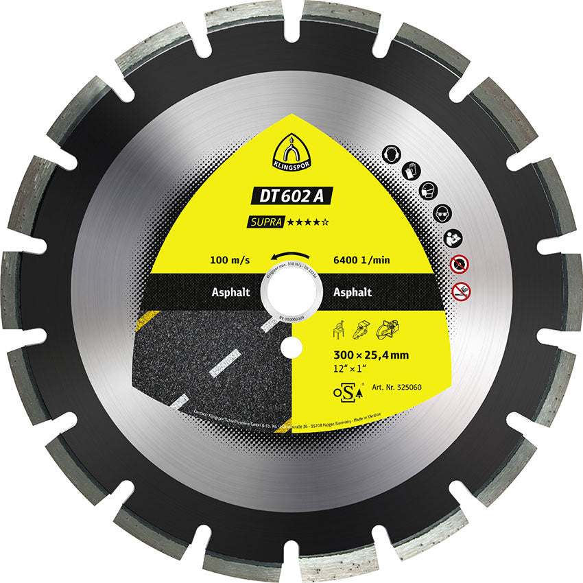 DT 602 A diamond cutting blades, 400 x 3,6 x 25,4 mm 24 segments 40 x 3,6 x 10 mm, wide gullet