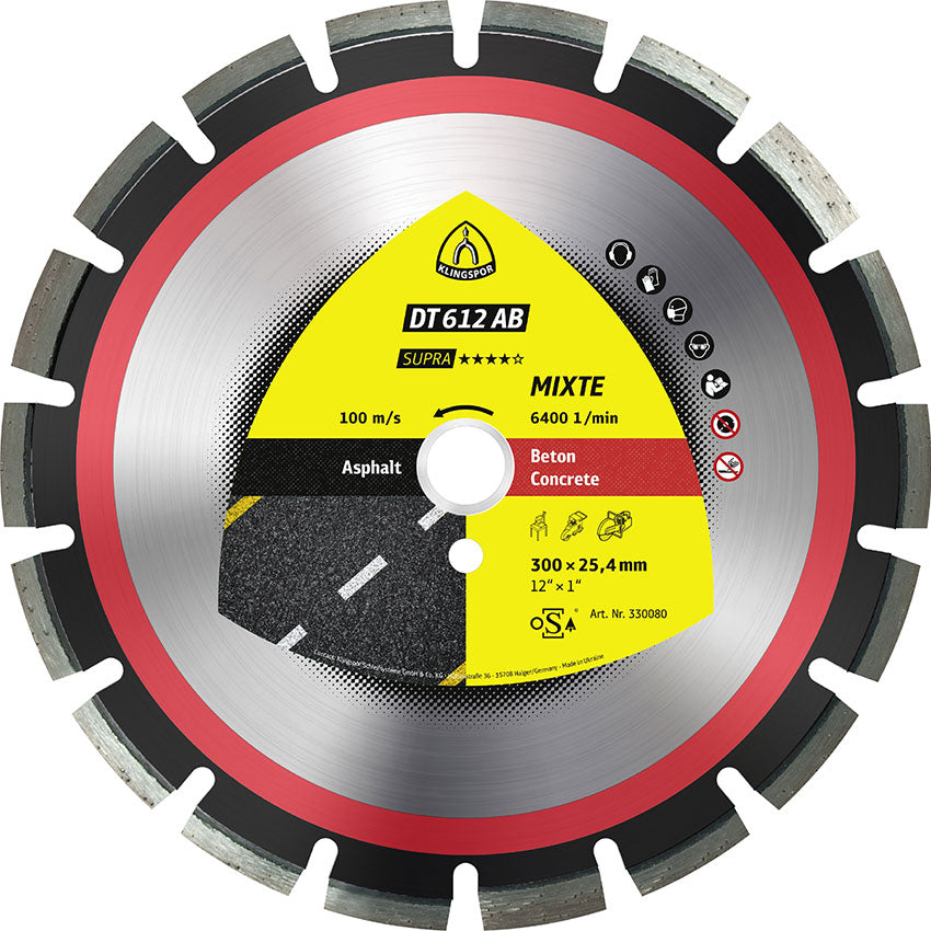 DT 612 AB diamond cutting blades, 500 x 3,7 x 25,4 mm 30 segments 40 x 3,7 x 10 mm, wide gullet