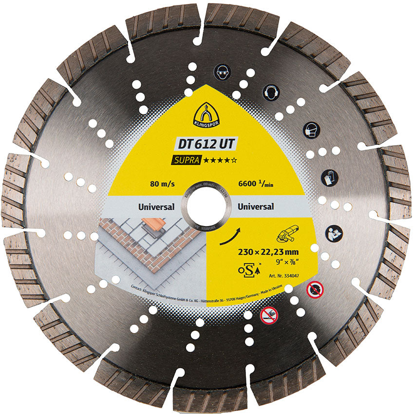 DT 612 UT diamond cutting blades, 230 x 2,6 x 22,23 mm 15 segments 42 x 2,6 x 12 mm, standard turbo