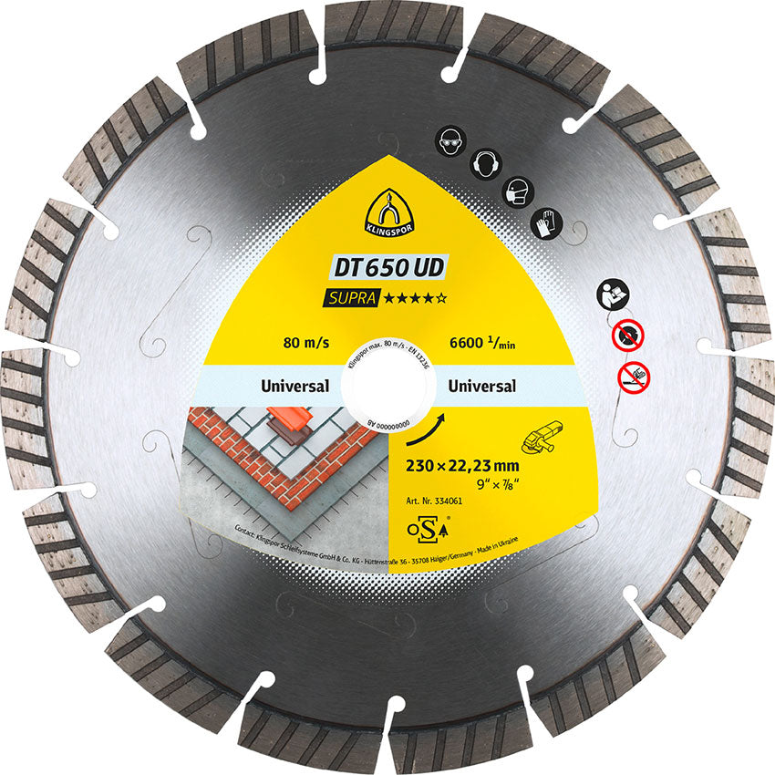 DT 650 UD diamond cutting blades, 230 x 2,6 x 22,23 mm 15 segments 42 x 2,6 x 12 mm, standard turbo