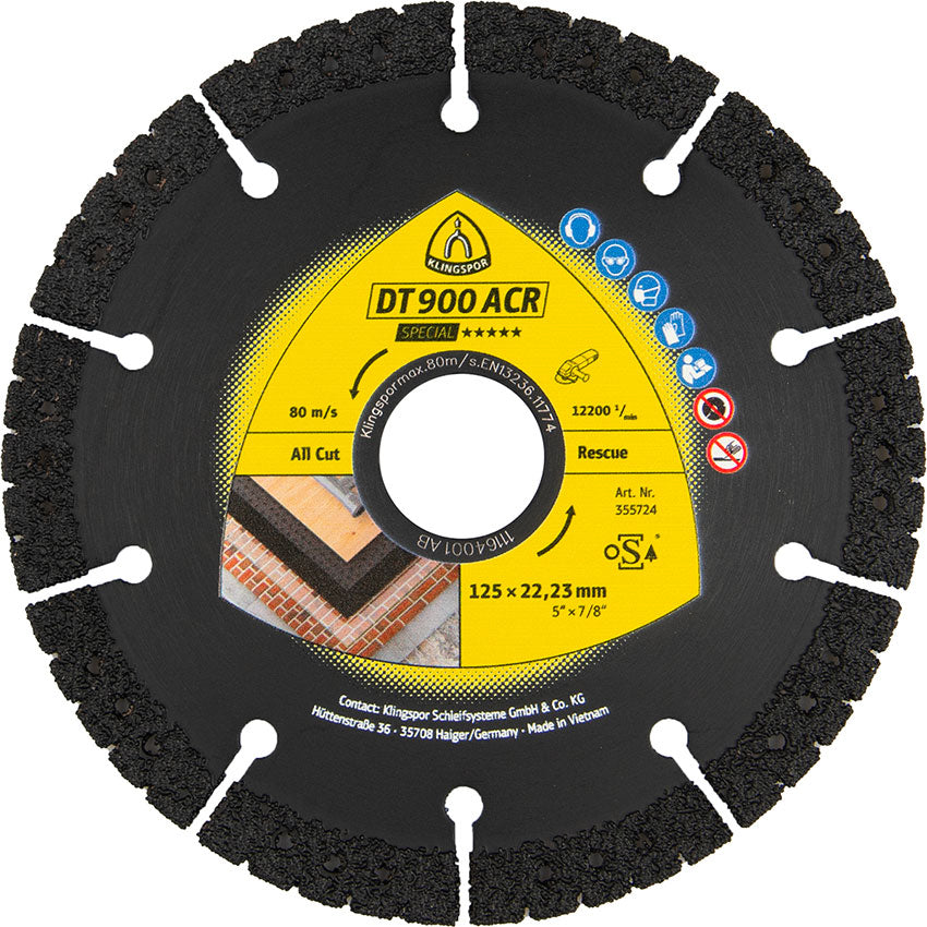 DT 900ACR diamond cutting blades, 230 x 3,1 x 22,23 mm 16 segments 56 x 3,1 x 10 mm, VG - vakuum brazed