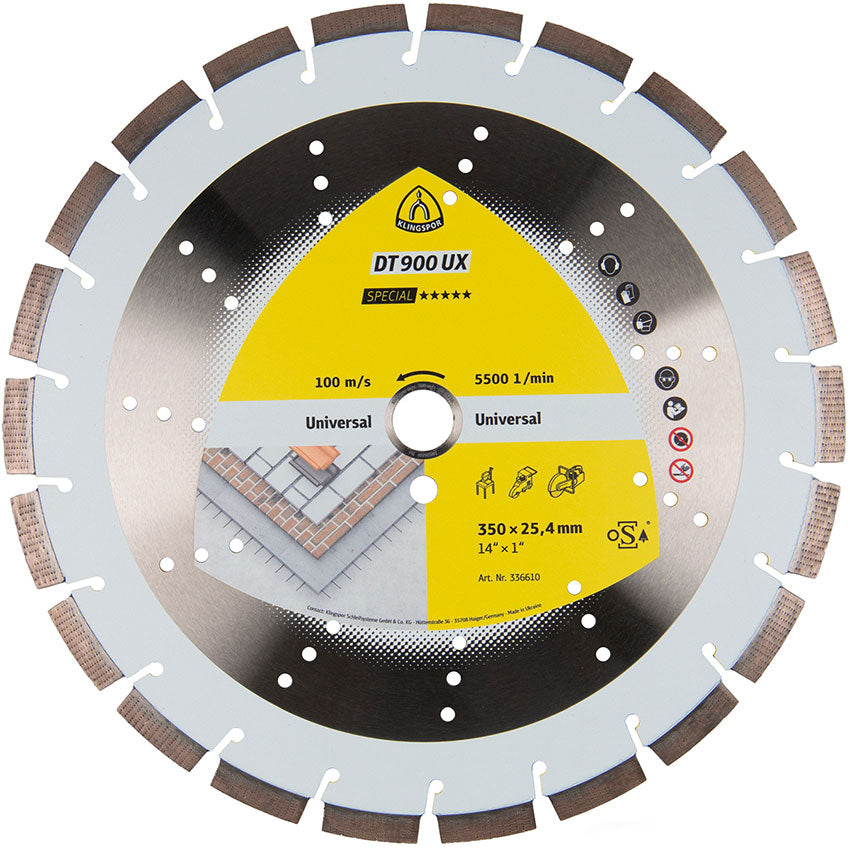 DT 900 UX diamond cutting blades, 500 x 3,6 x 25,4 mm 34 segments 40 x 3,6 x 12 mm, standard serration