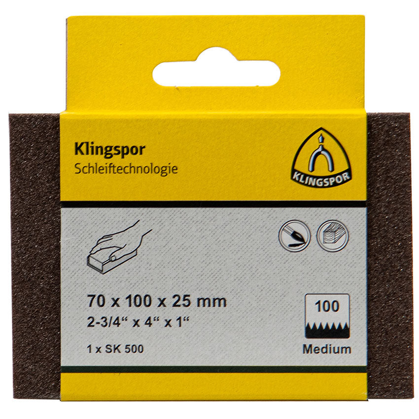SK 500 abrasive block, Aluminium Oxide grain 220 70 x 100 x 25 mm, D.I.Y.-packaged with tab