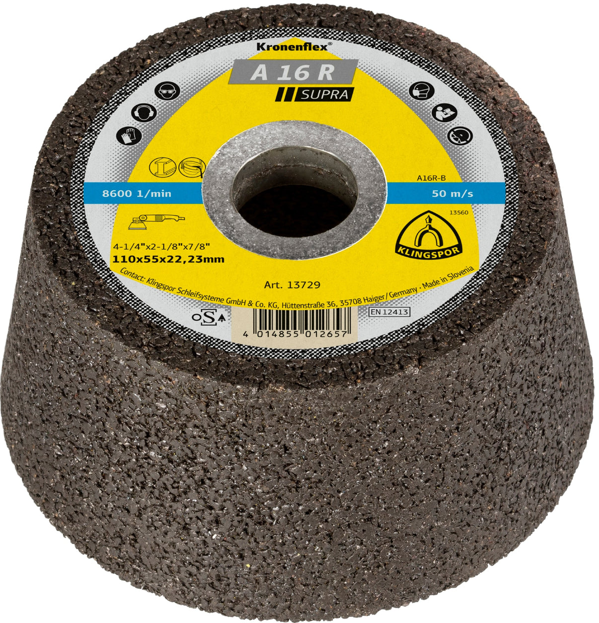 A 16 R cup grinding wheel, 110 x 55 x 22,23 mm depressed centre