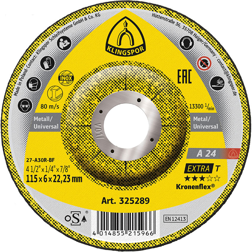 A 24 EX-T grinding discs, 115 x 6 x 22,23 mm depressed centre