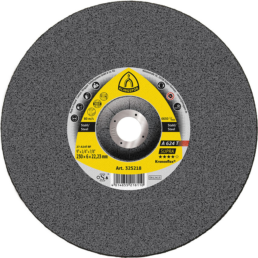 A 624 T grinding discs, 230 x 6 x 22,23 mm depressed centre