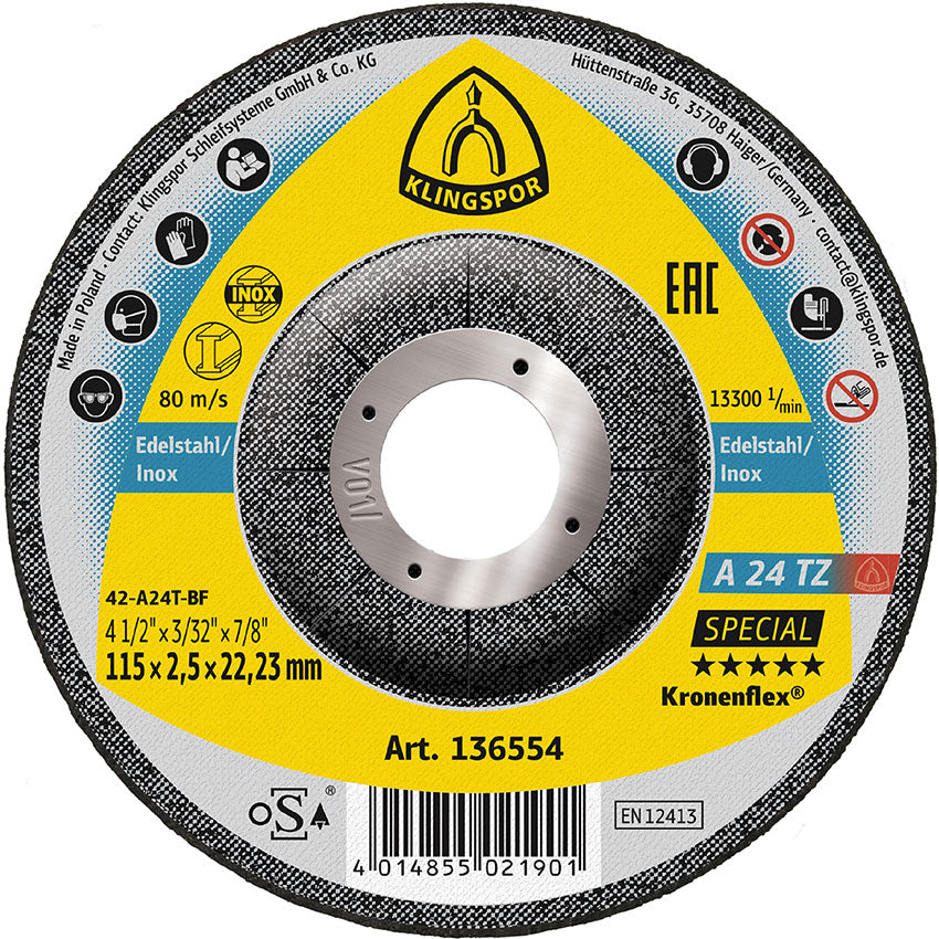 A 24 TZ cutting-off wheels, 115 x 2,5 x 22,23 mm depressed centre