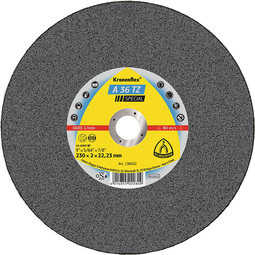 A 36 TZ cutting-off wheels, 230 x 2 x 22,23 mm flat