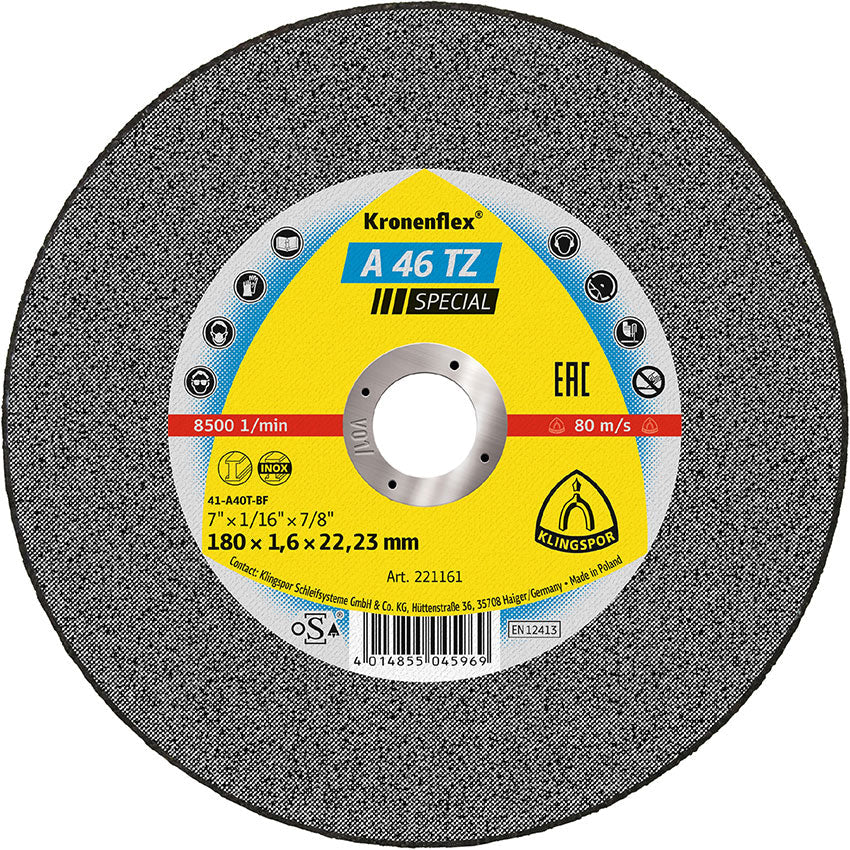 A 46 TZ cutting-off wheels, 180 x 1,6 x 22,23 mm flat