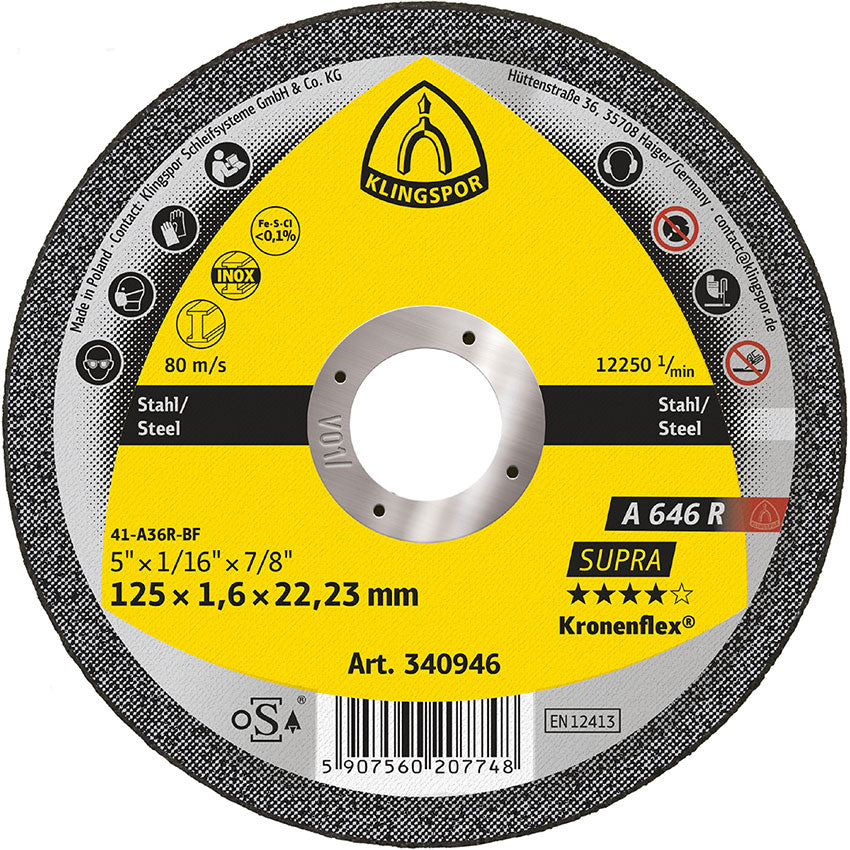 A 646 R cutting-off wheels, 115 x 1,6 x 22,23 mm flat