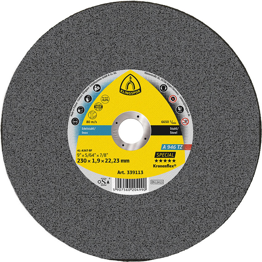 A 946 TZ cutting-off wheels, 230 x 1,9 x 22,23 mm depressed centre