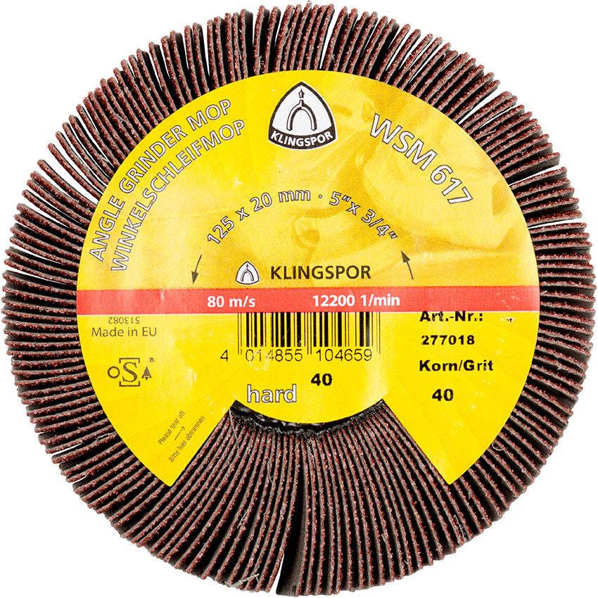 WSM 617 abrasive mop wheels LS 309 X, 125 x 20 mm grain 120 thread M14
