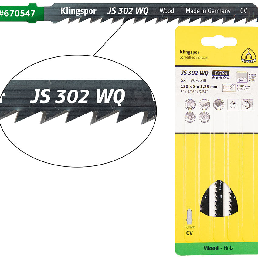 JS 302 WQ keyhole saw blades, 130 x 8 x 1,25 mm Effective length 110Crom-Vanadium, kreuzgeschliffen, geschränkt , 6 TPI, D.I.Y.-packaged in cardb.box