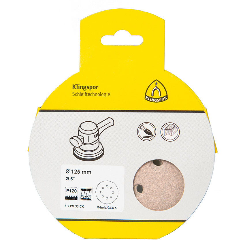 PS 33 CK discs self-fastening, 125 mm grain 60 hole pattern GLS5, D.I.Y.-packaged with tab