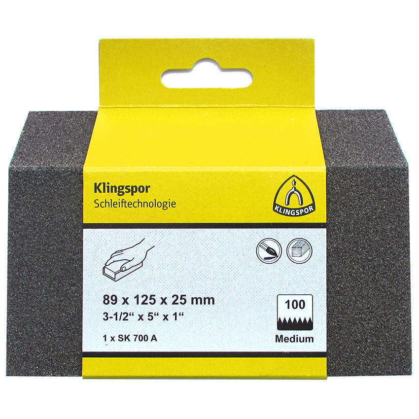SK 700 A abrasive block, Aluminium Oxide grain 150 89 x 125 x 25 mm, D.I.Y.-packaged with tab