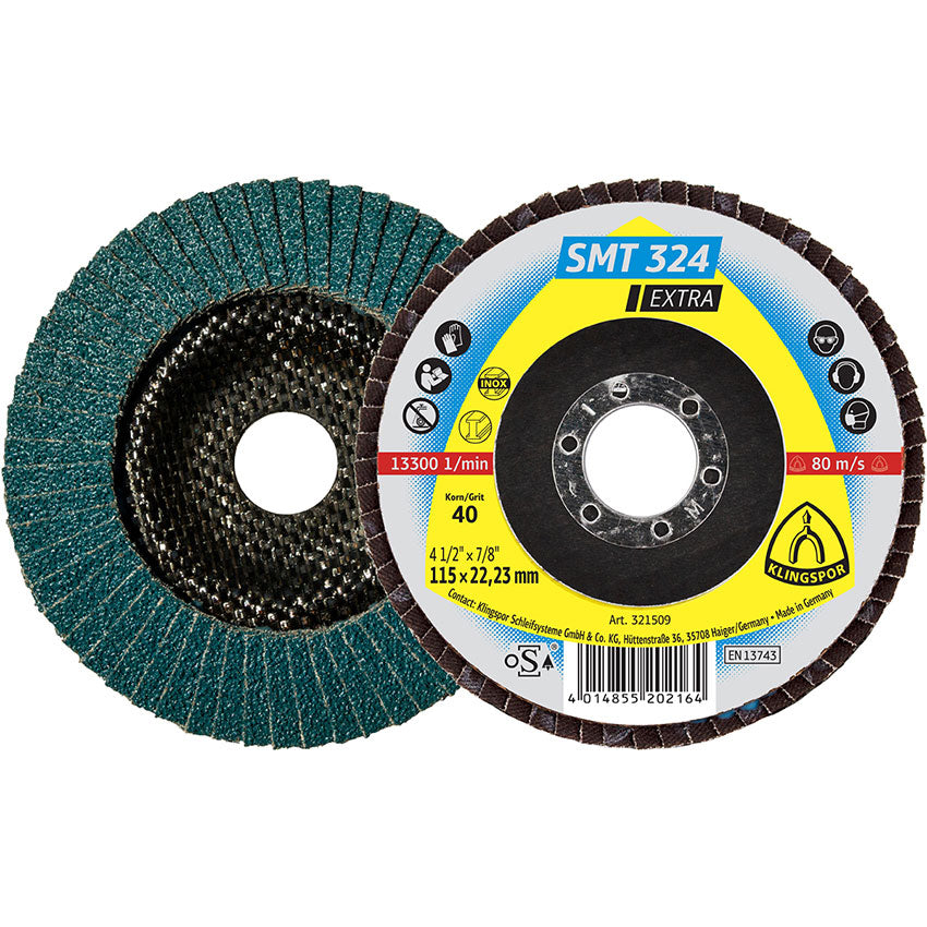 SMT 324 abrasive mop discs, 115 x 22,23 mm grain 40 convex
