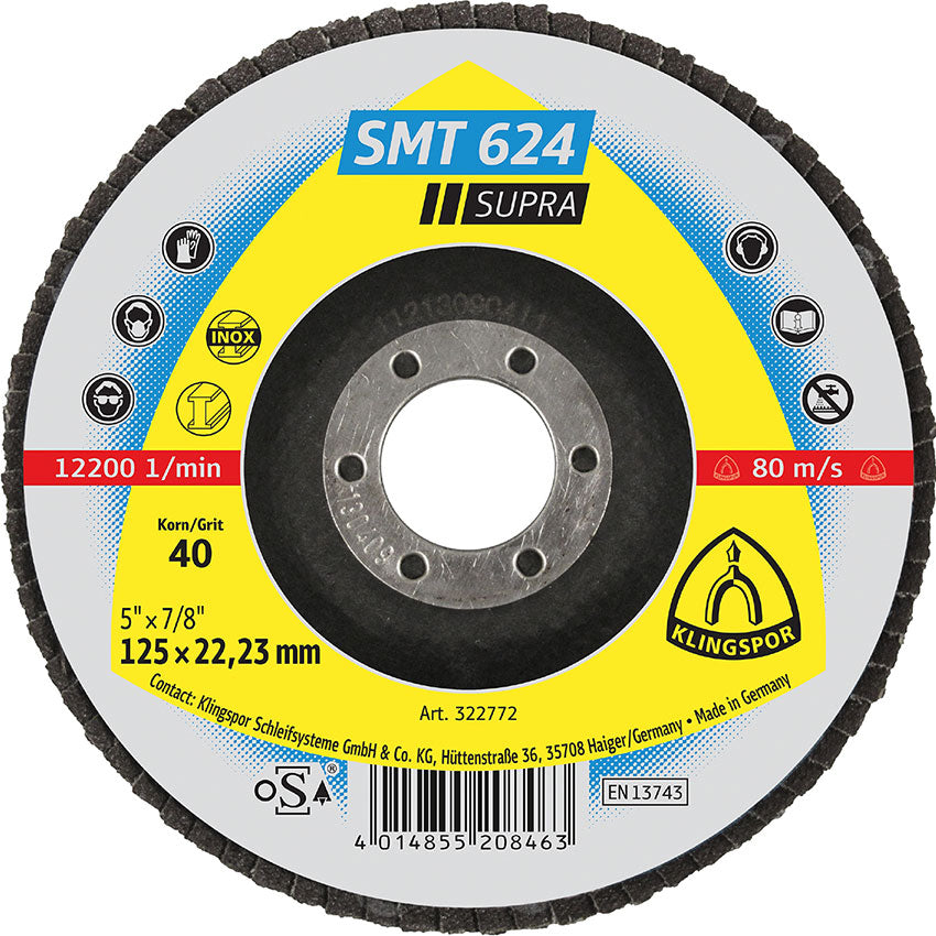 SMT 624 abrasive mop discs, 125 x 22,23 mm grain 40 convex